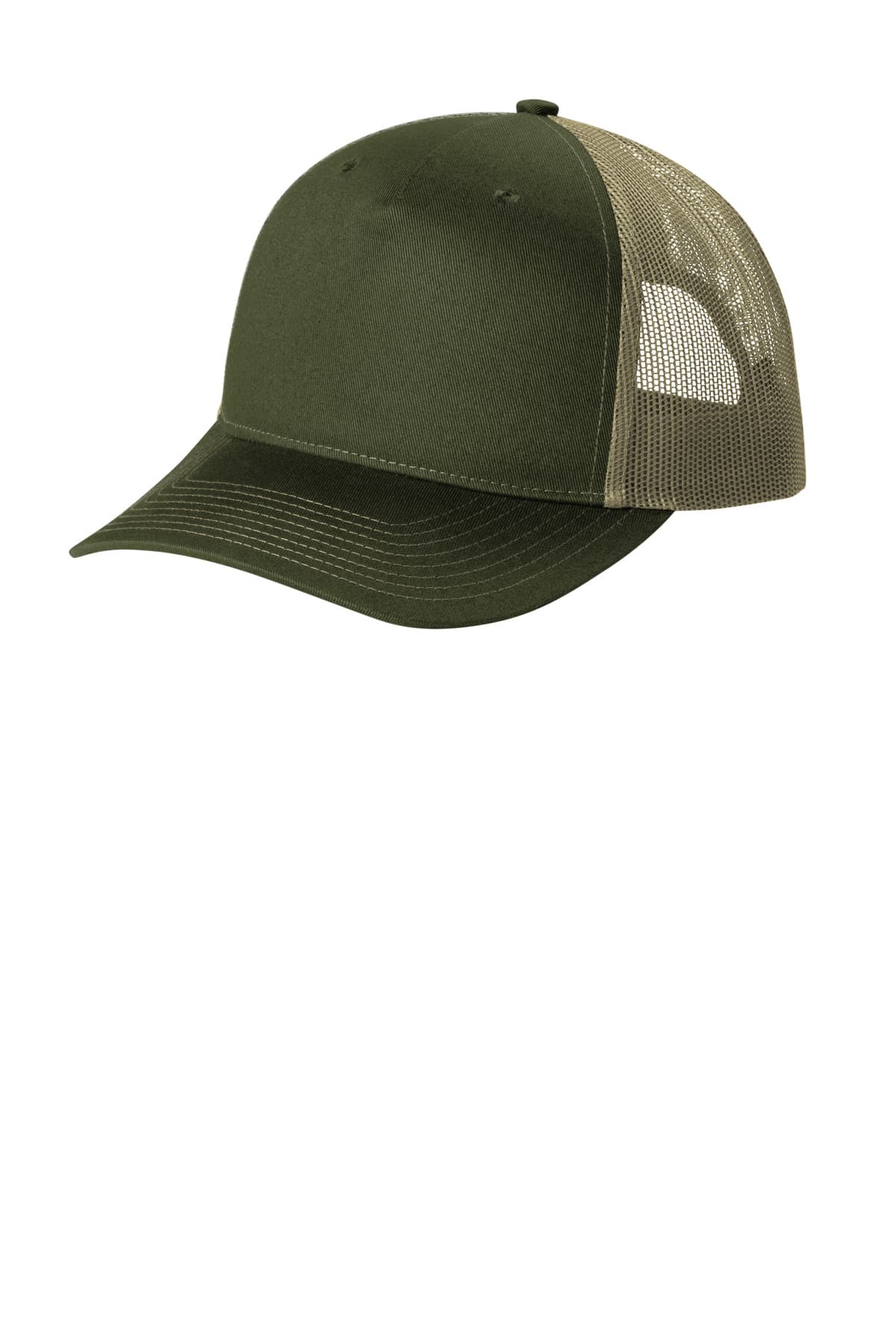 Port Authority ® Snapback Five-Panel Trucker Cap — Olive Drab Green/ Tan