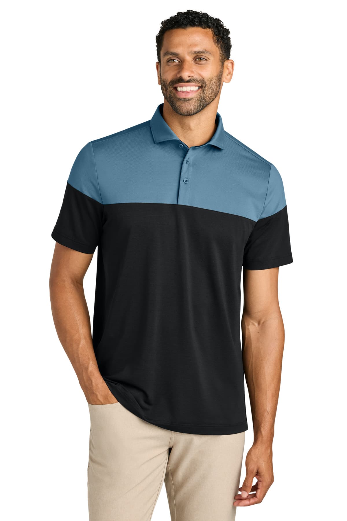 TravisMathew Onward Colorblock Polo — Copen Blue/ Black