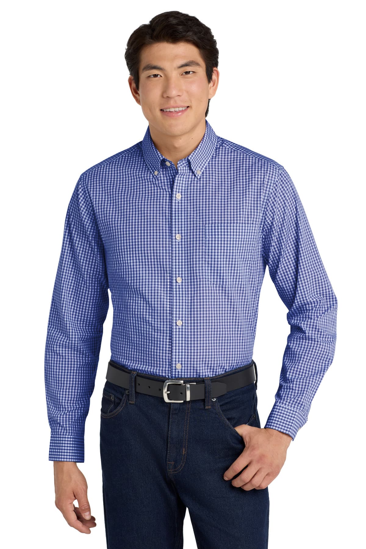 Port Authority ® Broadcloth Gingham Easy Care Shirt — True Royal/ White