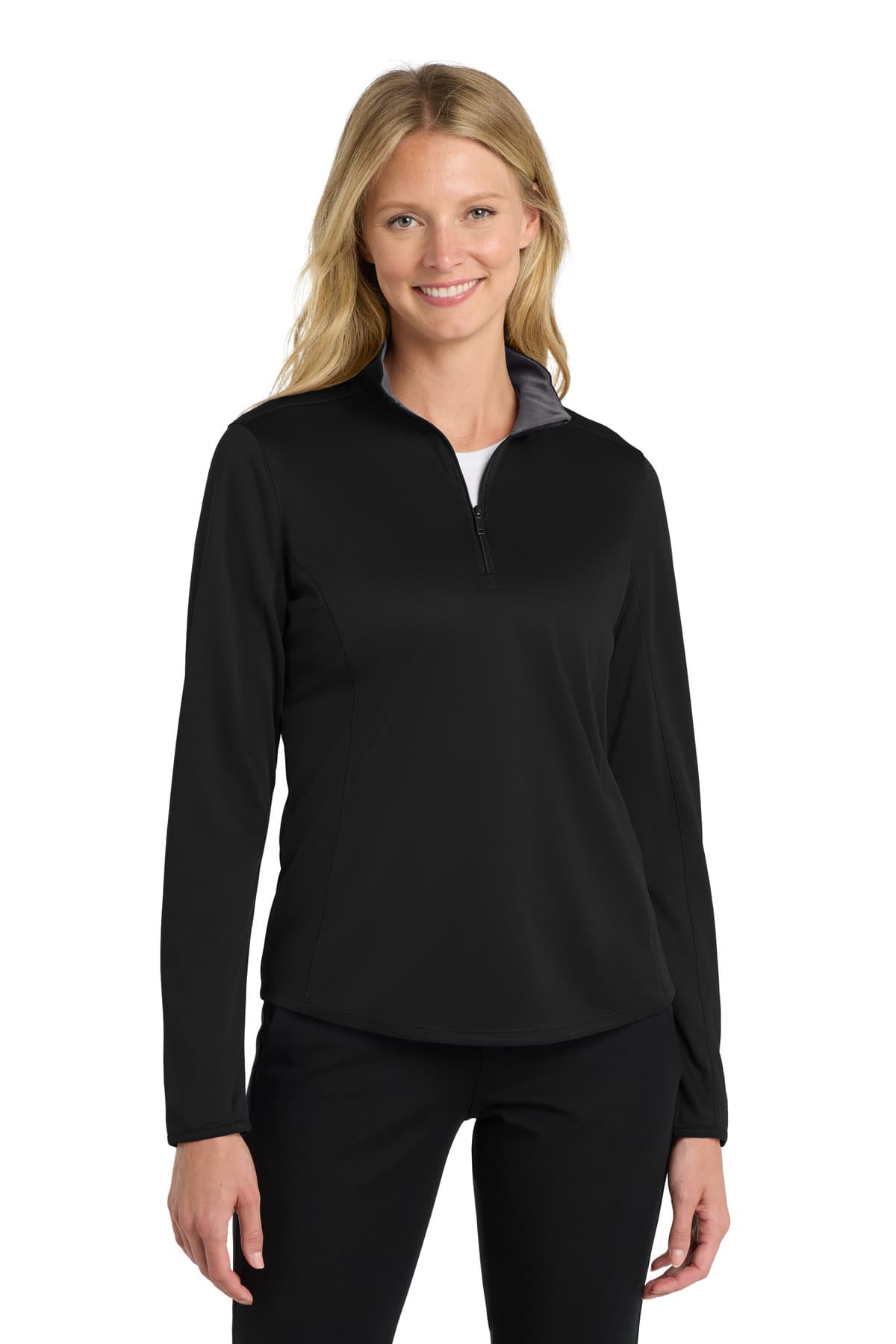 Port Authority ® Women's Silk Touch Performance 1/4-Zip — Black/ Steel Grey