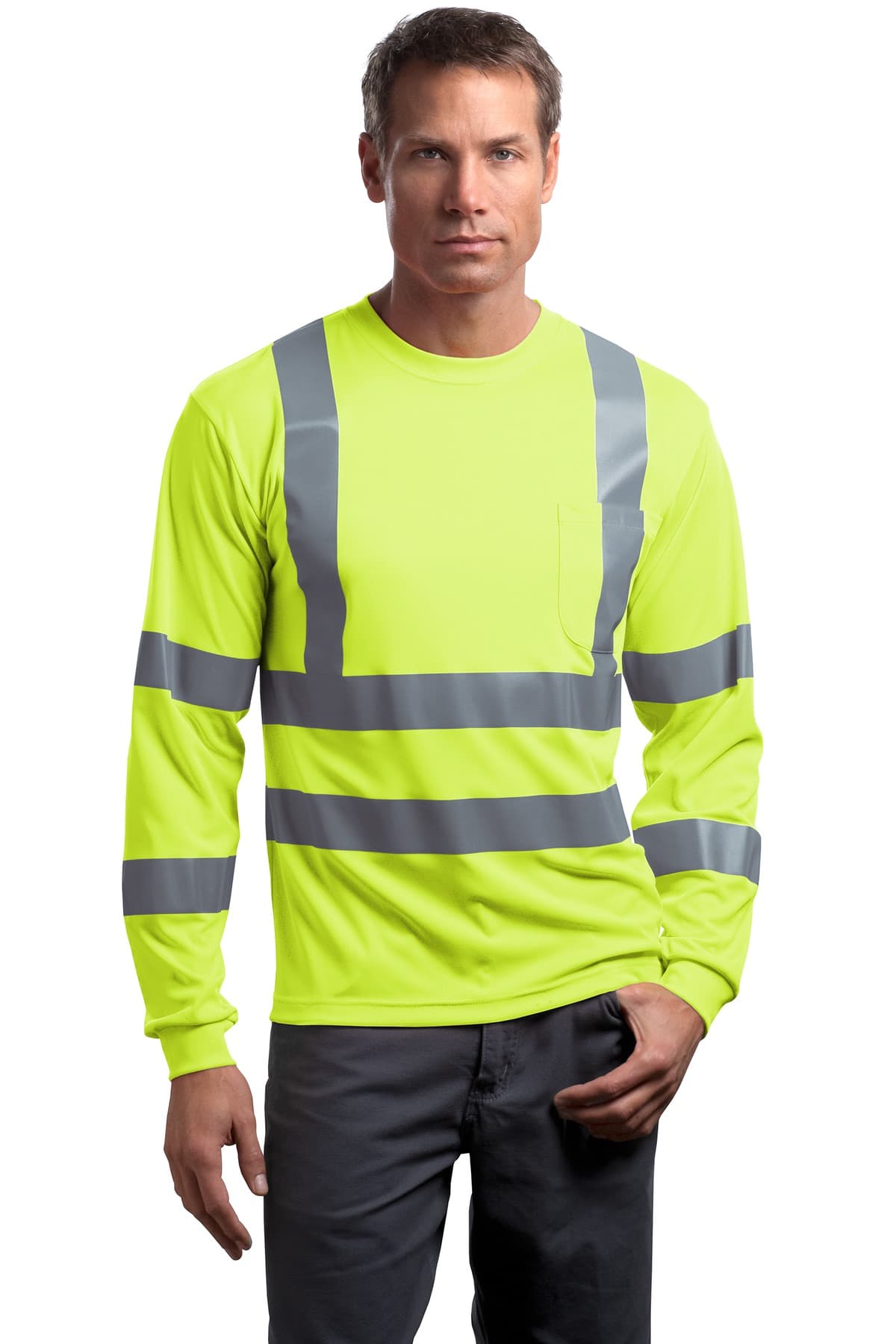 CornerStone ® - ANSI 107 Class 3 Long Sleeve Snag-Resistant Reflective T-Shirt — Safety Yellow